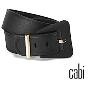 CAbi BOSS Black Belt with Gold Buckle EUC Large #4396